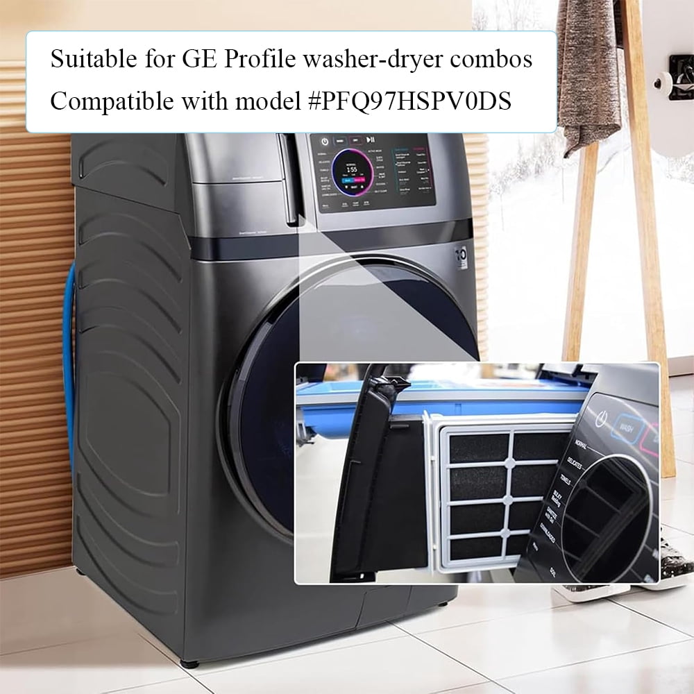 TOP-MAX 4 Pack WH01X35719 Lint Foam Filters and 2 Pack Dryer Vent Brushes, Replacement for GE Profile Washer-Dryer Combo PFQ97HSPVDS - Reusable & Washable - Complete Maintenance Kit