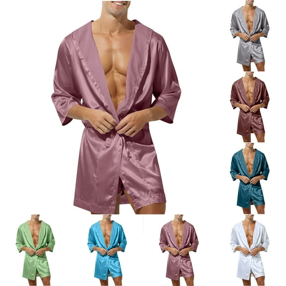 ZZwxWA Mens Hooded Bathrobe Kimono Robes Short Sleeve Belted Sleepwear Lightweight Nightgown Pajamas with Hood up to 65% Off
