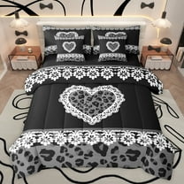 jejeloiu Leopard Print 7-Piece Twin Bedding Sets,Romantic Valentine Day Bedding Comforter Set,Gray Black Sheet Sets For Girls Teens,Ultra Soft Home Decor Reversible