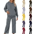 thumbnail image 5 of Womens 2 Piece Lounge Tracksuit Sets Fall Outfits Pullover Hooded 2025 Matching Wide Leg Cargo Pants Suits Comfy Clothes With Multi Pockets (RD1,Large), 5 of 5