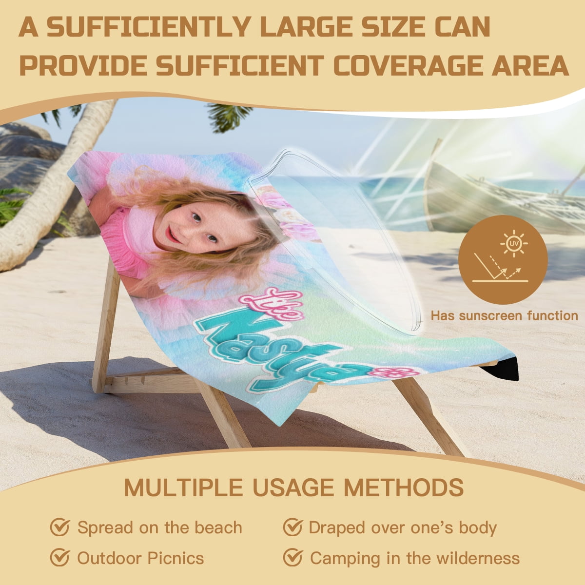 Like Nastya Beach Towel 30"x60"for Girls Boys Teenager Quick Drying Microfiber Birthday Gift