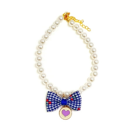 White Pearl Cute Dog Necklace with Bowknot Pet Collar Accessories Jewelry Neck Chain for Small Large Dog Cats 6 Colors