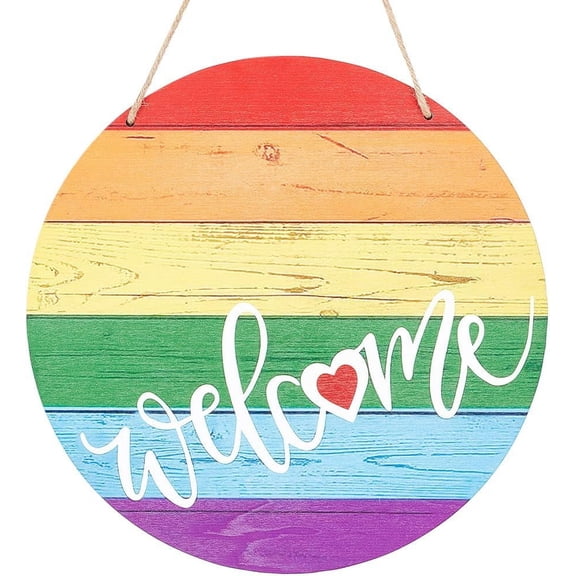 Welcome Round Wood Wall Hanging Sign Rainbow Sign for Front Door Decor Wooden Plaque Rustic Wall Decor with Jute Twine for Outdoor Indoor Farmhouse Porch Holiday 11.8Inch Colorful