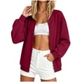 thumbnail image 4 of Wooowa Women's Solid Color Baseball Jacket Varsity Long Sleeve Casual Loose Cardigan Track Jacket, 4 of 9