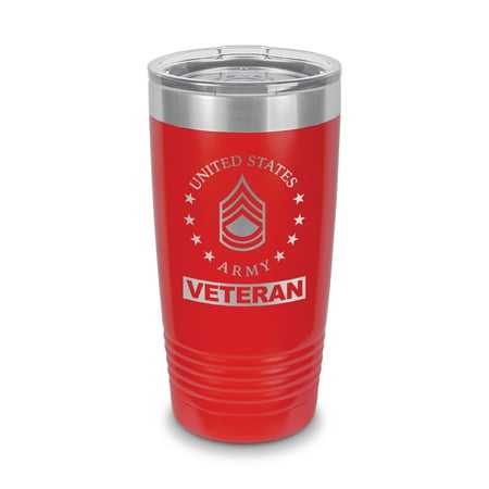 

E-7 Sergeant First Class Veteran US Army Rank Tumbler 20 oz - Laser Engraved w/ Clear Lid - Stainless Steel - Vacuum Insulated - Double Walled - Travel Mug - sfc or-7 e7 - Red