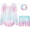 thumbnail image 6 of Girl Gymnastic Clothes 3PC Long Sleeve Sparkly with Shorts for Tumbling Outfits Dance Gymnastics Gifts for Girls Size 3-12 Fish Scale Pink, 6 of 8
