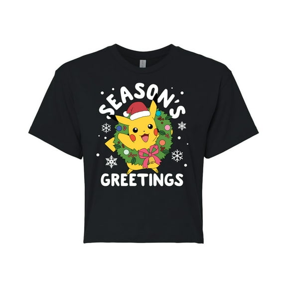 Pokémon - Pikachu Seasons Greetings - Juniors Cropped Cotton Blend T-Shirt