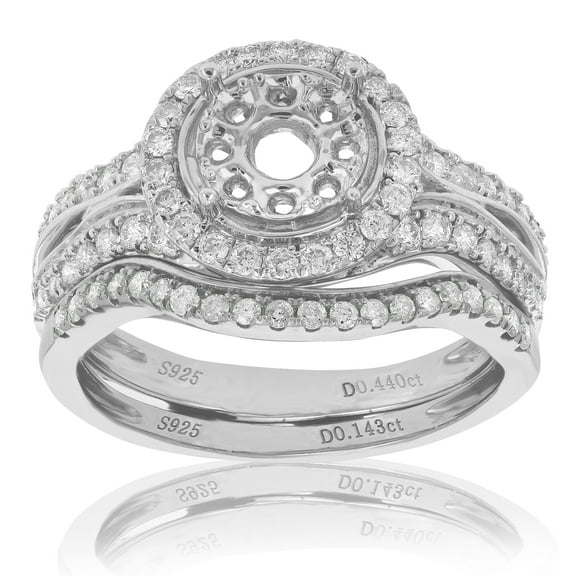 Vir Jewels 0.85 CTTW Diamond Semi Mount Bridal Set .925 Sterling Silver Wedding Size 7 Female Adult