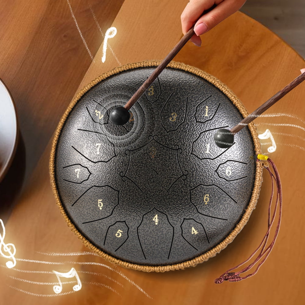 Steel Tongue Drum 15 Note 12 Inch Percussion Instrument Handpan Drum C Key for Meditation Entertainment Concert Yoga with Travel Bag, Mallets, Music Book (Sand Color)