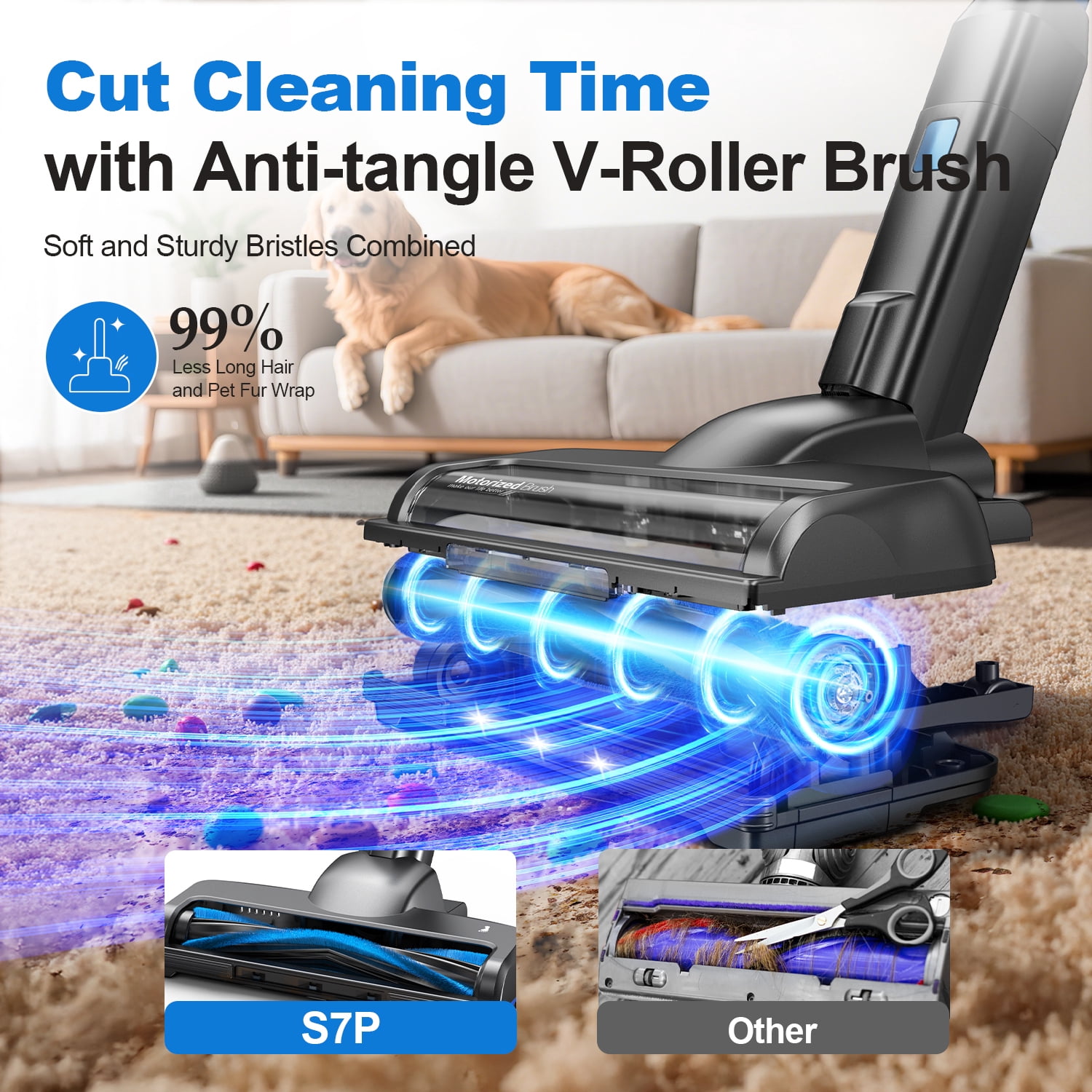 INSE 45kPa Cordless Vacuum Cleaner with Brushless Motor, 6 in 1 Stick Vacuum Lightweight for Hard Floor Carpet Pet Hair, S7P Blue