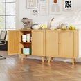 thumbnail image 2 of Gymax 2PCS Bamboo Buffet Cabinet w/ PE Rattan Doors Freestanding Kitchen Cupboard Natural, 2 of 10