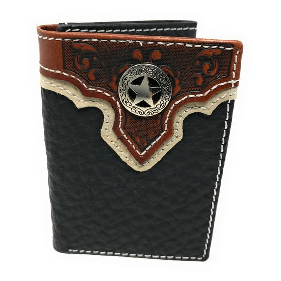 Western Tooled Genuine Leather Star Men's Short Trifold Wallet in 2 colors