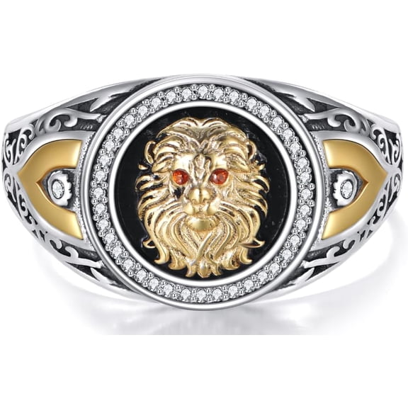 JUSORA Lion Ring 925 Sterling Silver Animal Kingdom The King Lion Head Ring Jewelry Gifts for Men Women