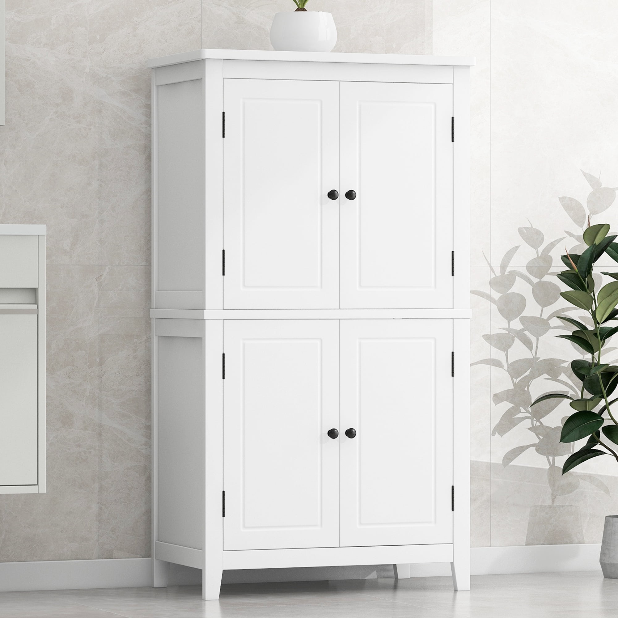 Alvantor Bathroom Cabinet with Adjustable Shelf, Freestanding Wooden Storage Cabinet for Living Room White