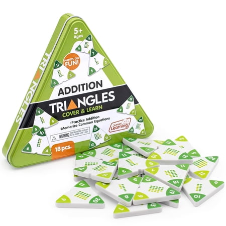 Junior Learning: Addition Triangles - Cover & Learn, Memorize Addition & Subtraction Equations, Color-Coded Visual Math Manipulative, Melamine Pieces