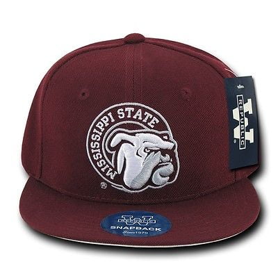 Maroon Mississippi Miss State Bulldogs NCAA Flat Bill Snapback Baseball Hat Cap