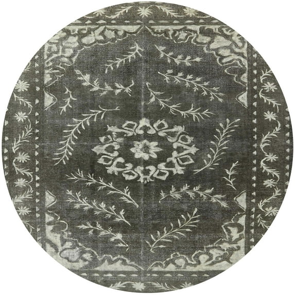 Ahgly Company Indoor Round Mid-Century Modern Charcoal Gray Oriental Area Rugs, 8' Round