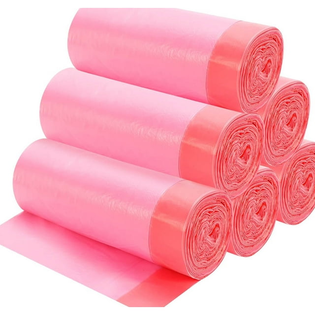 Bolsas de basura con cordón, bolsas de basura con cordón, bolsas de basura para oficina, baño, cocina, dormitorio, 6 rollos/120 unidades (rosa)