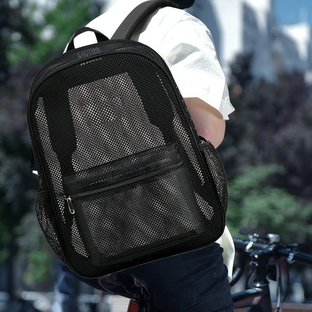 Mochila de tela de malla de alta carga | Poliéster ligero | Diseño transparente transpirable | Organizador de múltiples bolsillos | Bolsa escolar de trabajo de viaje a la playa para estudiantes y