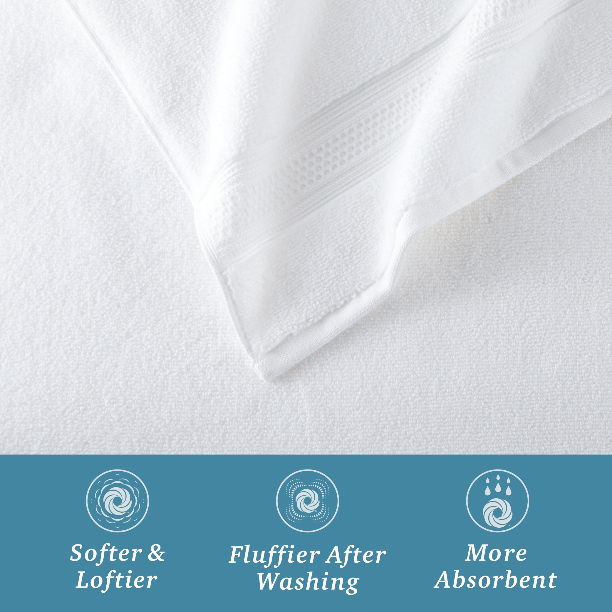 WelHome 100% HYGROCOTTON® 6-Piece Textured Soft Towel Set, White Towels Set, 550 GSM, 2 Large White Bath Towels 30" x 56", 2 Hand Towels, 2 Washcloths, Absorbent & Soft White Bathroom Towels