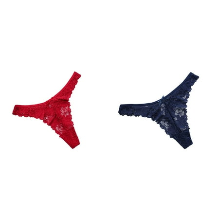 2-Pack Women Lace See-Through Breathable Thongs Briefs Panties Lingerie Underwear Lingerie for Valentines Day Daddy Lingerie plus Size Lingerie Gowns 3x-4x Womens Lingerie Corset with Garter