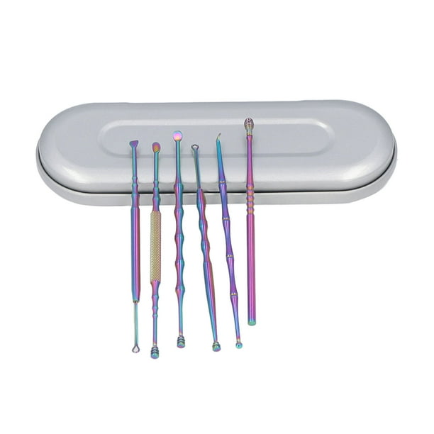 Rawiri Kit de limpieza de oídos de acero inoxidable pulido brillante en forma de cuchara Estuche portátil herramienta de eliminación de cera de oídos para viajes en casa colorido