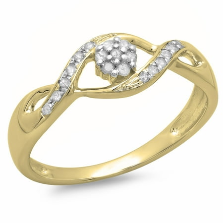 0.15 Carat (ctw) 10K Gold Round White Diamond Ladies Bridal Bypass Swirl Cluster Engagement Promise Ring