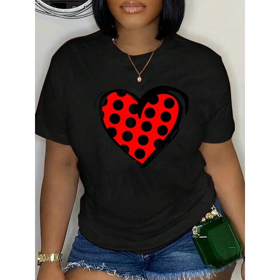 100% Cotton Heart Ladybug Pattern for Ladybug Lover T-Shirt Women's Graphic Tee Casual Tops