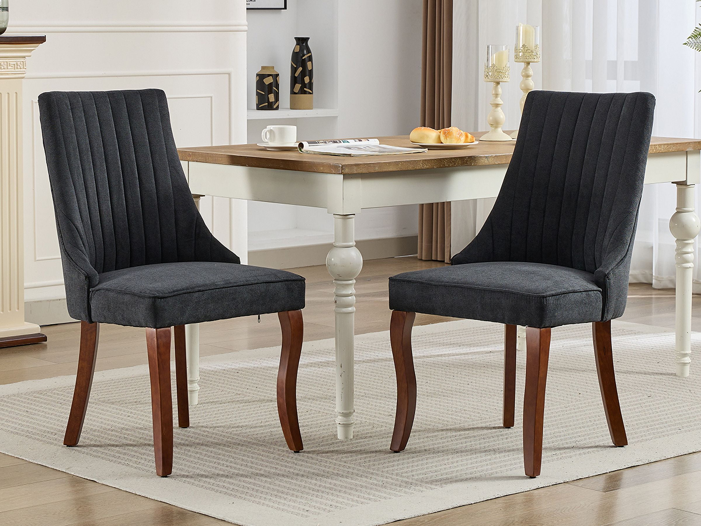 Black Mid Century Dining Chairs Set of 2, Modern Kitchen & Dining Room Chairs Set of 2, Velvet Upholstered Kitchen Chairs for Dining Table, Sillas de Comedor, Wood Legs (Black, 2 Pcs)