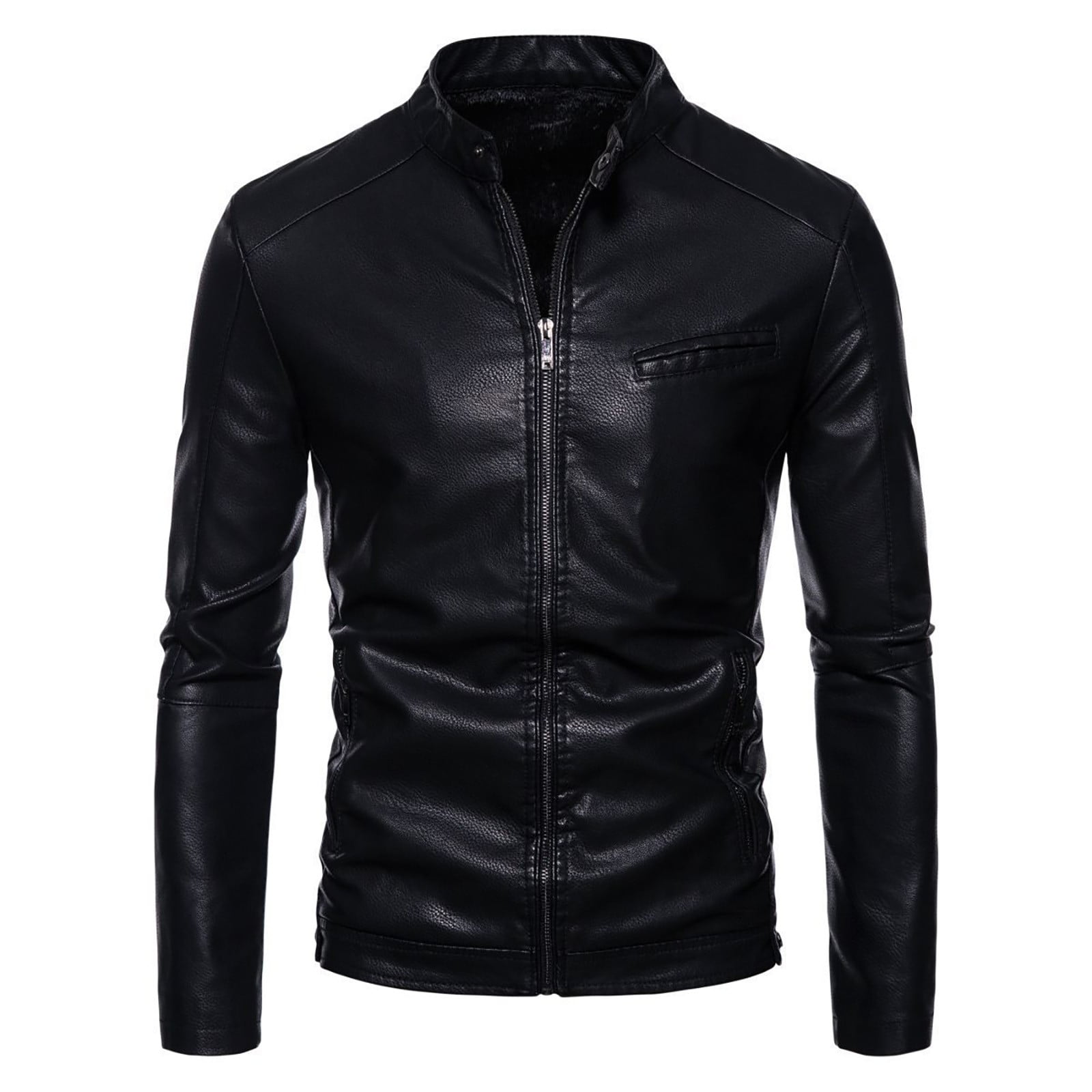 Maoxin Men's Leather Jacket Men's Stand-up Collar Leather Biker Padded Jacket Large Size Fashion Casual Jacket Leather Jacket Leather Jackets for Men Black 6XL