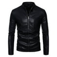 thumbnail image 4 of ohmzyzo Men's Smooth Leather Moto Jacket Faux Leather Jacket Motorcycle Biker Bomber Coat Stand Collar Slimming Outwear XXL, 4 of 4