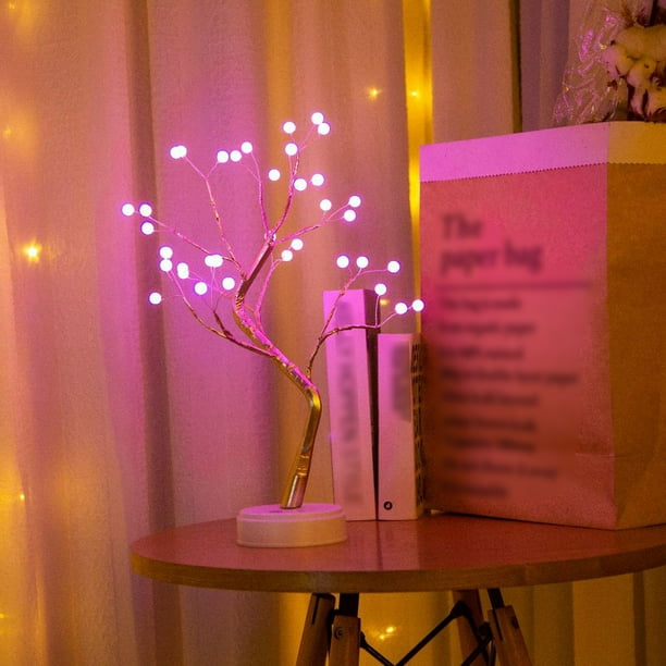 Teissuly Clearance Christmas Tree Iron Tree Branch Pearl Tree Light Led Tree Light Interior Decorative Light Birthday Gift Tabletop Led Nightlight(Pink, One Size) Teissuly WER202308290448