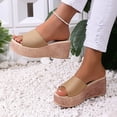 thumbnail image 4 of Dakaela Platform Sandals Women Slip on Espadrille Bohemia Wedge Sandal Comfortable Open Toe Dressy Beach Summer Slides Shoes Khaki Size 7.5, 4 of 7
