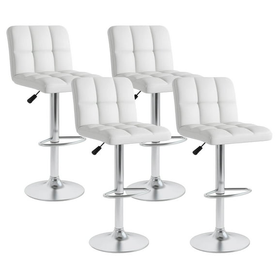 Costway Modern Swivel Bar Stools Set of 4 with Heavy-duty Metal Base & Footrest Back White