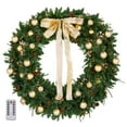 thumbnail image 6 of iCapeson 48in Pre-Lit Christmas Wreath with 150 LED Lights, Lighted Artificial Xmas Wreath with 450 PE/PVC Tips & Golden Ornaments, 8 Modes Remote Control for Front Door Indoor Outdoor Holiday Decor, 6 of 7