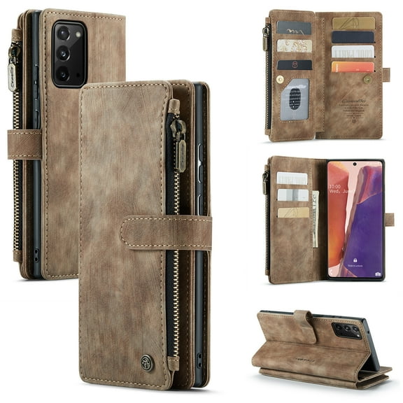 Case for Samsung Galaxy Note 20 5G Cover Wallet Durable PU Leather Magnetic Flip Zipper Card Holder - Brown