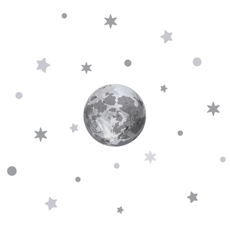 Moon with Stars for Living Room Vinyl Wall Decal - Space Artwork Design for Relaxing Wall Decoration 28" x 22"