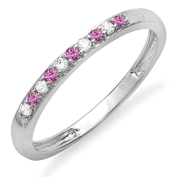 Dazzlingrock Collection 10K Round Pink Sapphire & White Diamond Ladies Stackable Wedding Band, White Gold, Size 5.5