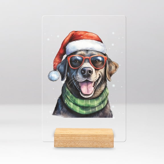 Hello Winter Labrador Retriever Frosty Morning Walk Welcome Snowy Christmas Acrylic Plaque Sign Ashwood Base Lab Dog Lover Gifts Home Desk Decor - 02018