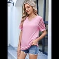 thumbnail image 4 of Camisetas de Encaje de Corta con Cuello en V para Mujer, Blusas Casuales Holgadas, Camisetas Rosa XL, 4 of 7