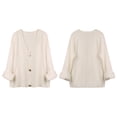 thumbnail image 4 of FANCYINN Womens Fleece Cropped jacket V Neck Button Down Long Lantern Sleeve Knit Open Front Coat Fluffy Outerwear White XL, 4 of 5