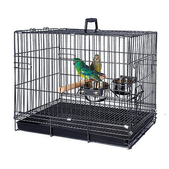20" Metal Portable Bird Parrot Travel Veterinary Carrier Wire Cage with Wooden Stand Perch and Stainless Steel Dishes