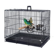 20" Metal Portable Bird Parrot Travel Veterinary Carrier Wire Cage with Wooden Stand Perch and Stainless Steel Dishes