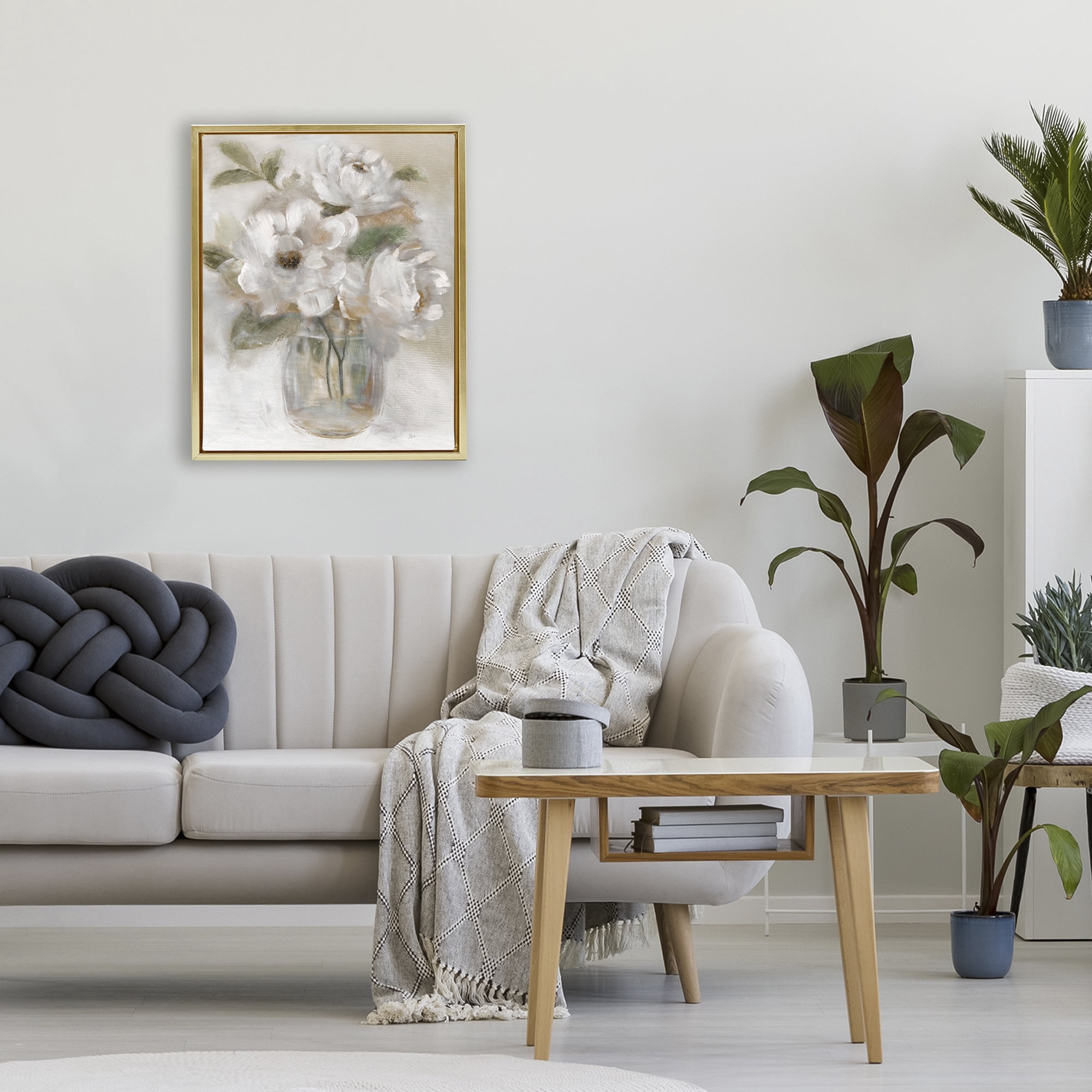 Stupell Industries Brushed Neutrals Bouquet Gold Framed Floater Canvas Wall Art, design by Nan