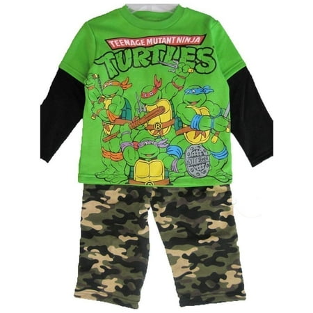 Little Boys Green Ninja Turtles Camouflage 2 Pc Pants Set 12-24M