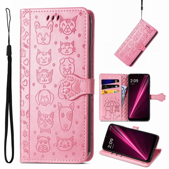 Lovely Animal Pattern Wallet Flip Case for Motorola Moto G Stylus 5G 2024, PU Leather Magnetic Closure Card Holder Lanyard Kickstand Phone Cover for Motorola Moto G Stylus 5G 2024, Pink
