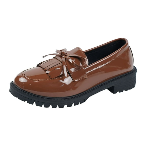 YLYL Women's Loafers Patent Leather Chunky Heel Lug Sole Slip on Fashion Casual Business Office Oxford Shoes
