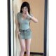 thumbnail image 5 of Camisetas Mujer Moda Brillante Verano Sexy Encantador Elegante Chic Estilo Coreano Cuello en V Ropa de Calle Manga Corta Combinación Transpirable, 5 of 6