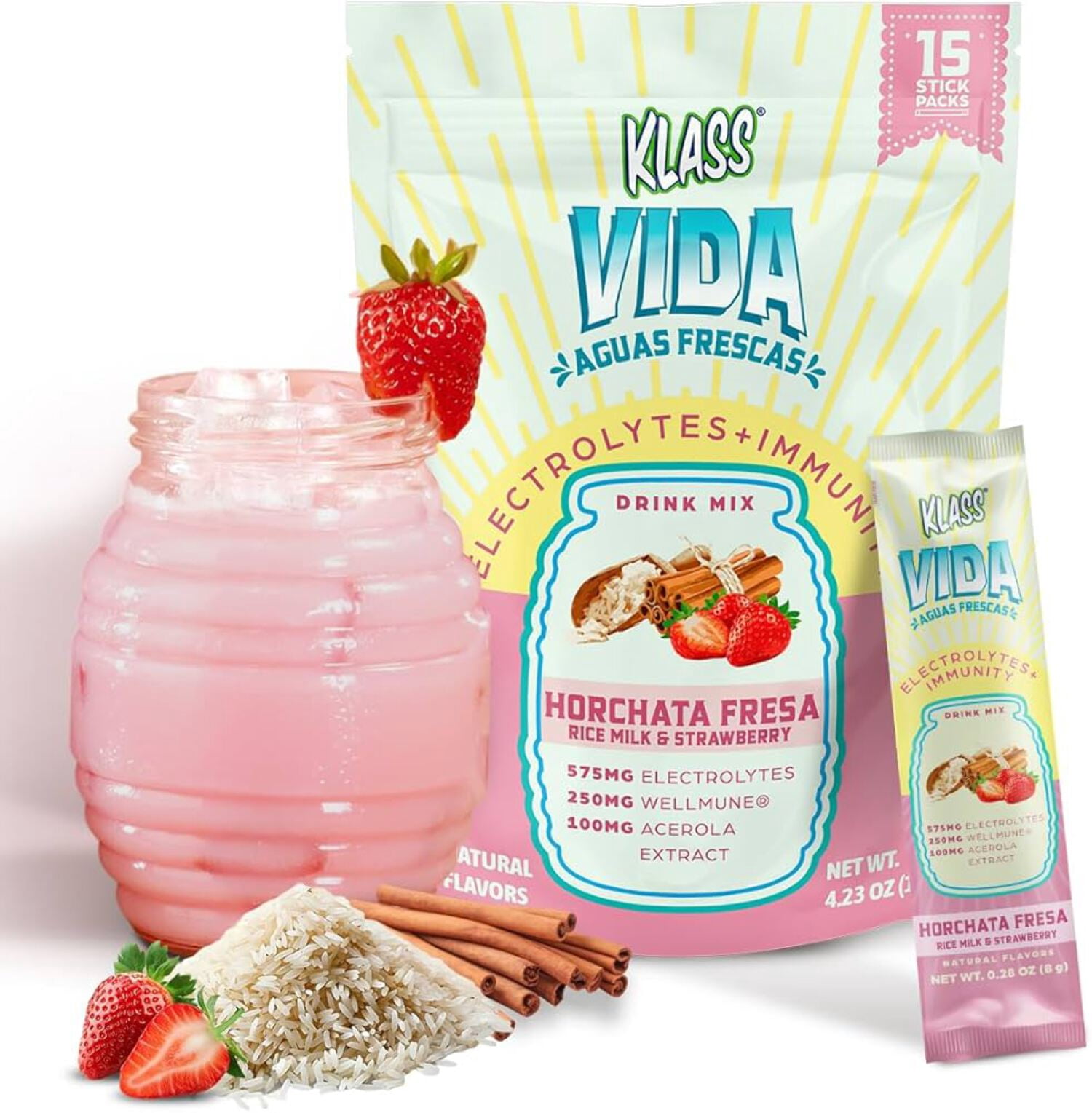 (4 pack) Klass Horchata Fresa Drink Mix Powder 14.1 oz