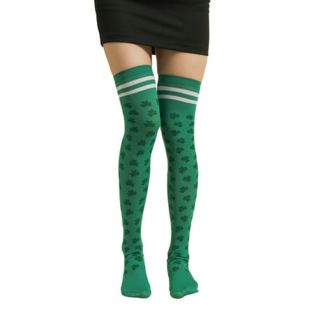 

Womens High Waist Tights Fishnet Stockings Thigh High Pantyhose Hollow Out Long Socks Clover Ireland Festival Stockings for Ladies